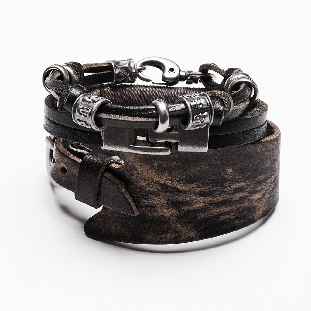 PUNK RAVE Women's Punk Buckle Faux Leather Bracelet Set