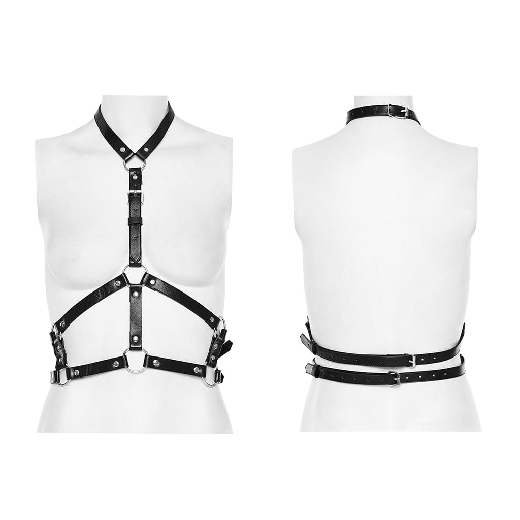 PUNK RAVE Women's Punk Buckle Halterneck Body Harness