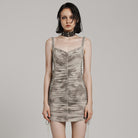 PUNK RAVE Women's Punk Buckle Lace-Up Distressed Slip Dress