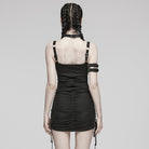 PUNK RAVE Women's Punk Buckle Lace-Up Distressed Slip Dress Black
