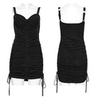 PUNK RAVE Women's Punk Buckle Lace-Up Distressed Slip Dress Black