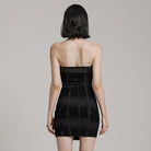 PUNK RAVE Women's Punk Buckle Lace-Up Eyelet Off Shoulder Dress Black