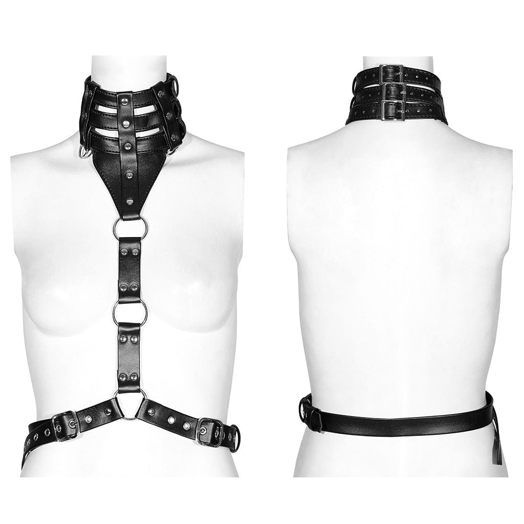 PUNK RAVE Women's Punk Buckle Ring Faux Leather Body Harness