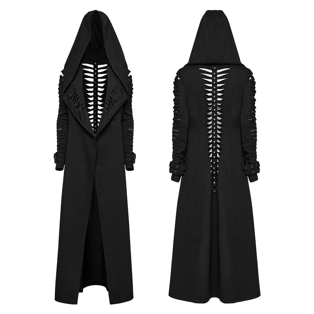 PUNK RAVE Women's Punk Buckle Ripped Coat with Hood