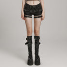PUNK RAVE Women's Punk Buckle Skim Fitted Symmetrical Shorts
