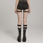 PUNK RAVE Women's Punk Buckle Skim Fitted Symmetrical Shorts