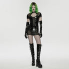 PUNK RAVE Women's Punk Buckle Strap Cutout Mesh Splice Dress