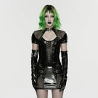 PUNK RAVE Women's Punk Buckle Strap Cutout Mesh Splice Dress