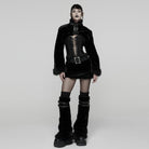 PUNK RAVE Women's Punk Buckle Strap Faux Fur Leg Warmers Black