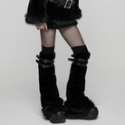 PUNK RAVE Women's Punk Buckle Strap Faux Fur Leg Warmers Black