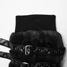 PUNK RAVE Women's Punk Buckle Strap Faux Fur Leg Warmers Black