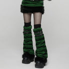 PUNK RAVE Women's Punk Buckle Strap Faux Fur Leg Warmers Green
