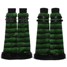 PUNK RAVE Women's Punk Buckle Strap Faux Fur Leg Warmers Green