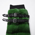 PUNK RAVE Women's Punk Buckle Strap Faux Fur Leg Warmers Green
