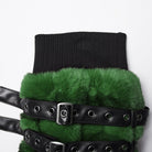 PUNK RAVE Women's Punk Buckle Strap Faux Fur Leg Warmers Green