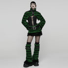 PUNK RAVE Women's Punk Buckle Strap Faux Fur Leg Warmers Green