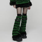 PUNK RAVE Women's Punk Buckle Strap Faux Fur Leg Warmers Green