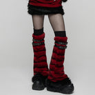 PUNK RAVE Women's Punk Buckle Strap Faux Fur Leg Warmers Red