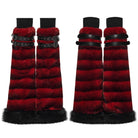PUNK RAVE Women's Punk Buckle Strap Faux Fur Leg Warmers Red