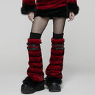 PUNK RAVE Women's Punk Buckle Strap Faux Fur Leg Warmers Red