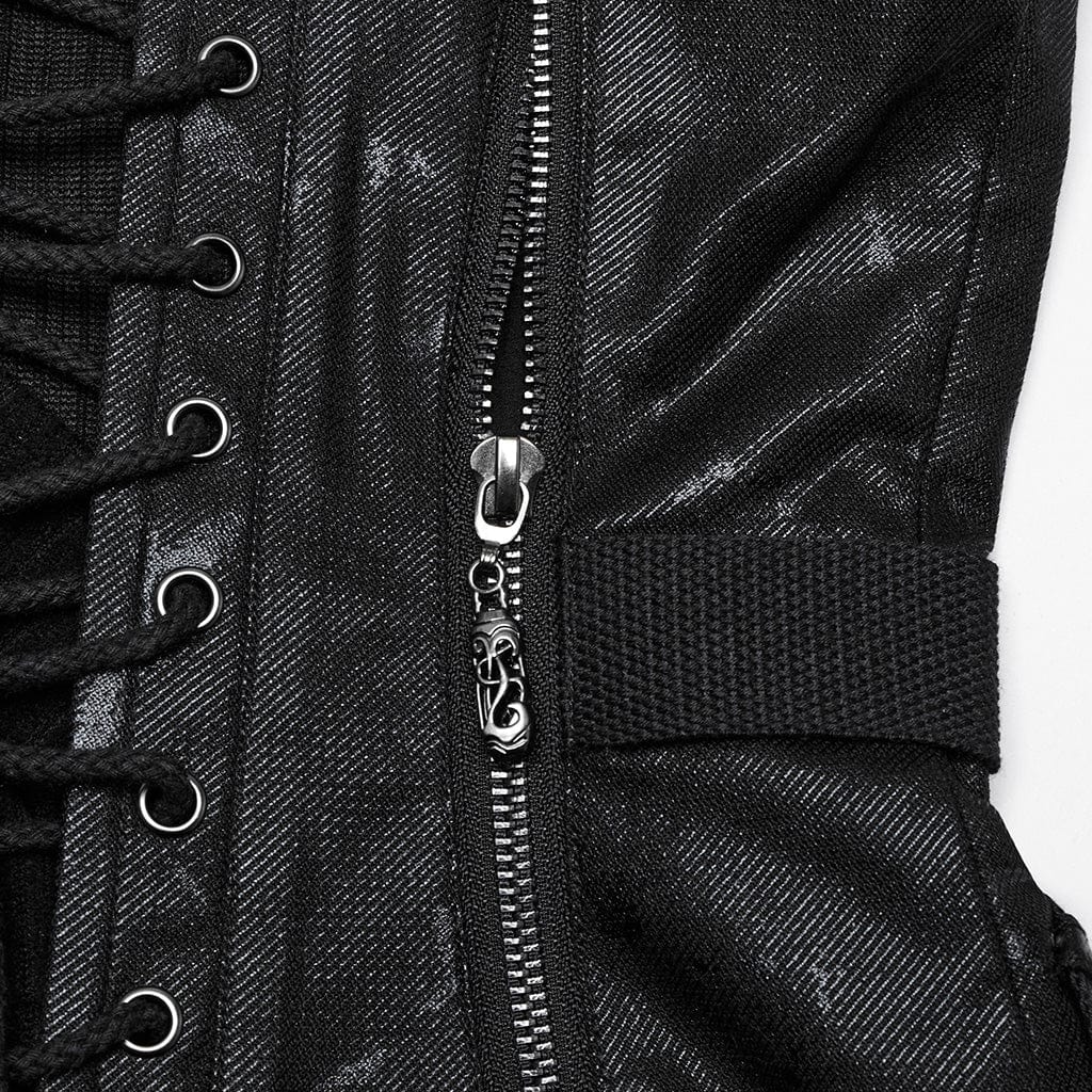 PUNK RAVE Women's Punk Buckle Strap Lace-up Overbust Corset