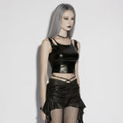 PUNK RAVE Women's Punk Buckle Strap Square Neck Tank Top