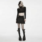 PUNK RAVE Women's Punk Buckle Strap Studded Pleated Skirt