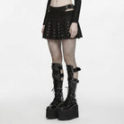 PUNK RAVE Women's Punk Buckle Strap Studded Pleated Skirt