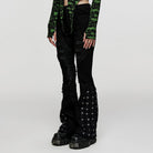 PUNK RAVE Women's Punk Buckle Unedged Flared Pants