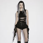 PUNK RAVE Women's Punk Buckle-up Ruffled Streamer Shorts