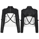 PUNK RAVE Women's Punk Buckle-up Strap  Eyelet Ultra-Short Jacket with Detachable Chain
