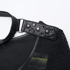 PUNK RAVE Women's Punk Buckle-up strap Mesh Splice Printed T-shirt Black-Green