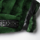 PUNK RAVE Women's Punk Buckle-up Strap Stand Collar Faux Fur Short Cape Green