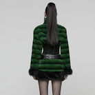 PUNK RAVE Women's Punk Buckle-up Strap Stand Collar Faux Fur Short Cape Green