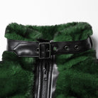 PUNK RAVE Women's Punk Buckle-up Strap Stand Collar Faux Fur Short Cape Green