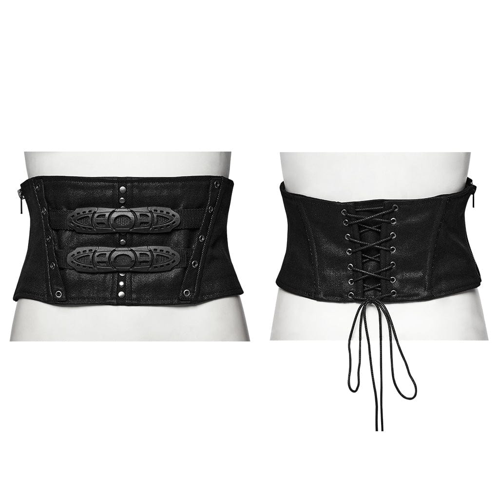 PUNK RAVE Women's Punk Buckles Lace-up Underbust Corset