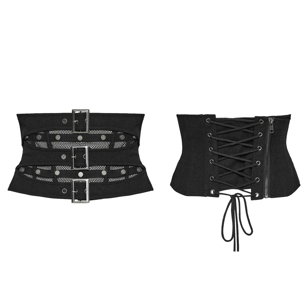 PUNK RAVE Women's Punk Buckles Mesh Underbust Corsets