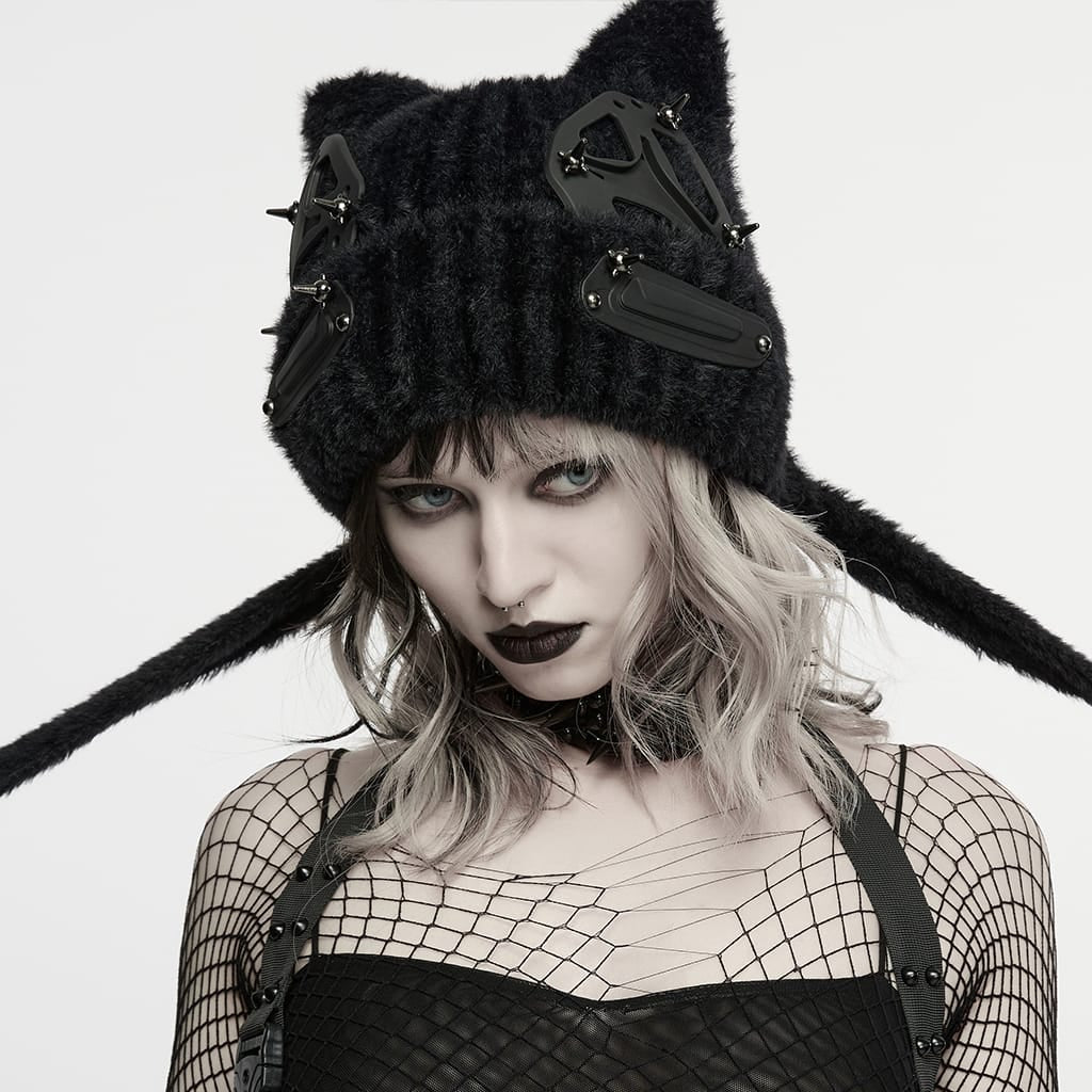 PUNK RAVE Women's Punk Cat Ear Furry Hat