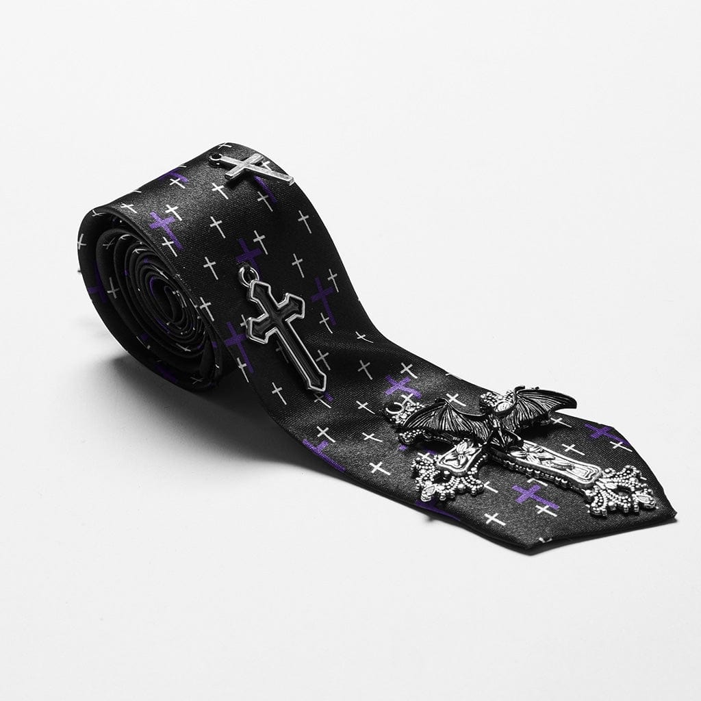 PUNK RAVE Women's Punk Cross Printed Tie