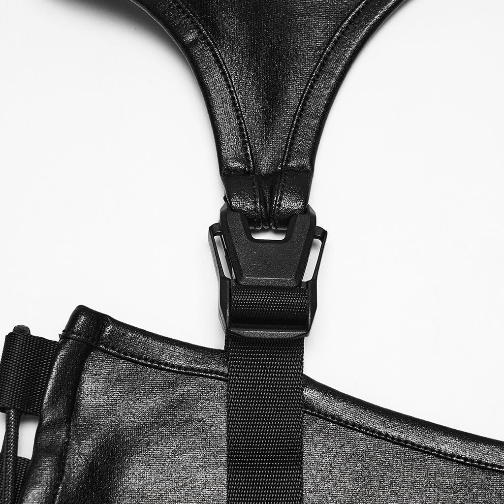 PUNK RAVE Women's Punk Cutout Buckle Strap Halter Lingerie