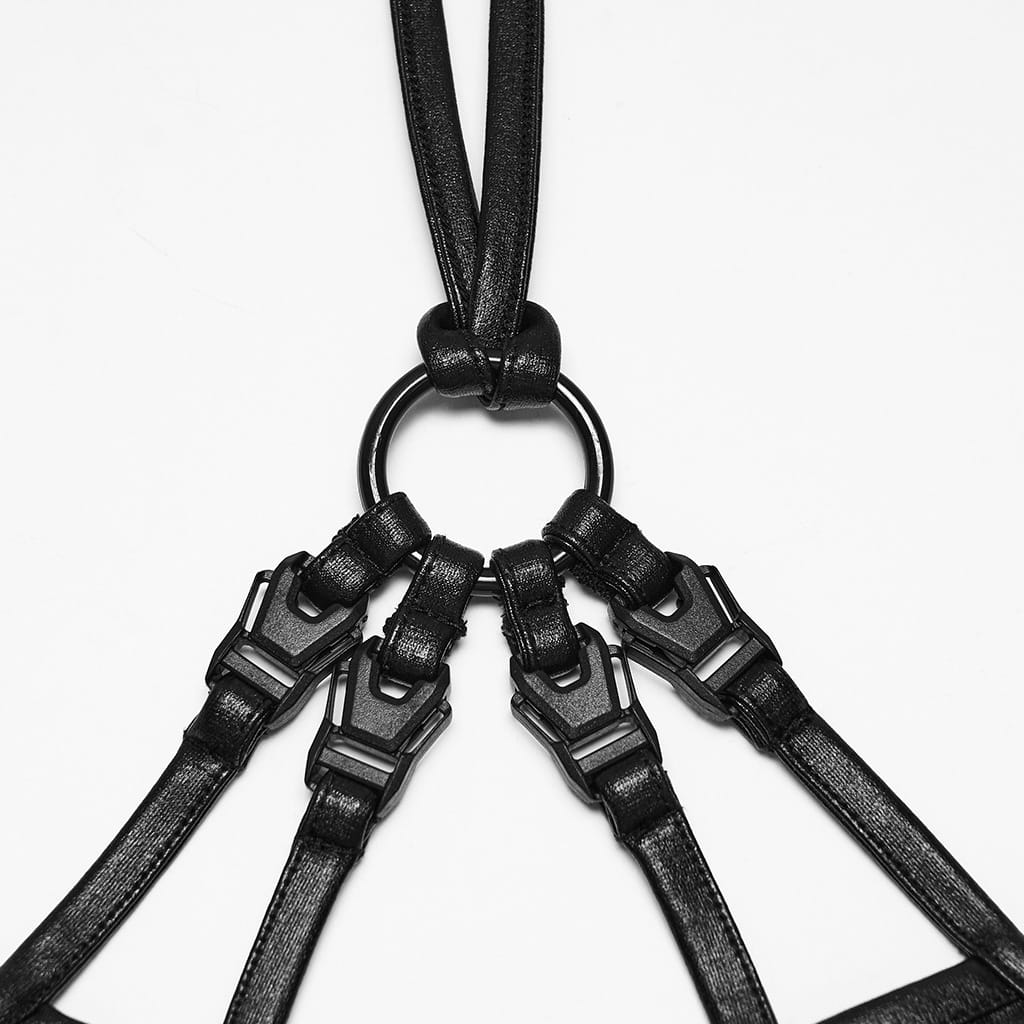 PUNK RAVE Women's Punk Cutout Buckle Strap Halter Lingerie