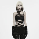 PUNK RAVE Women's Punk Cutout Chain Halter Tank Top