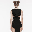 PUNK RAVE Women's Punk Cutout Crossed Tank Top with Hood