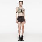 PUNK RAVE Women's Punk Cutout Crossed Tie-dyed Tank Top with Hood