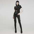 PUNK RAVE Women's Punk Cutout Mesh Eyelet Jeans