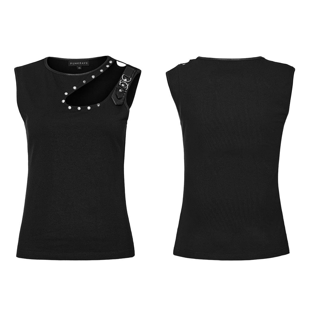 PUNK RAVE Women's Punk Cutout Nailed Tank Top