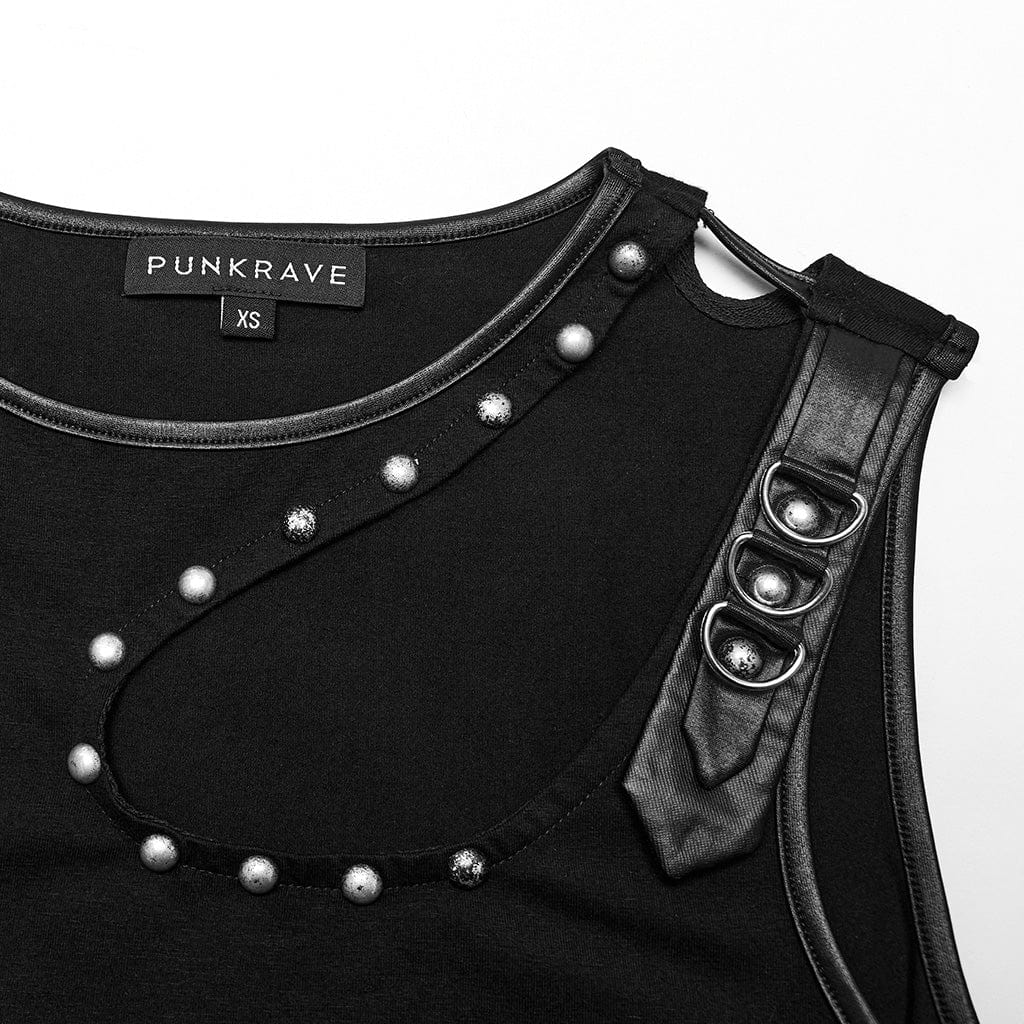 PUNK RAVE Women's Punk Cutout Nailed Tank Top