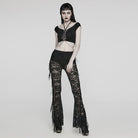 PUNK RAVE Women's Punk Cutout Ring Chain Short Sleeved Crop Top