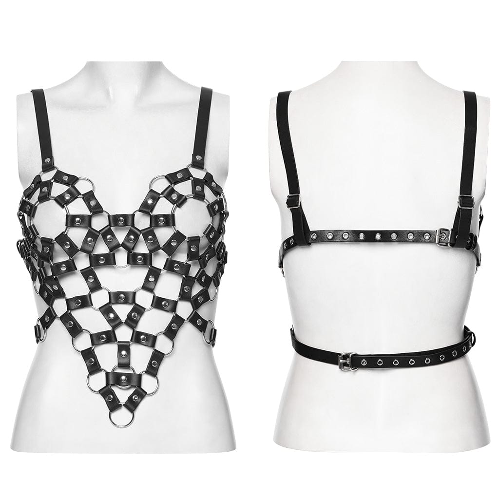 PUNK RAVE Women's Punk Cutout Ring Faux Leather Crop Top