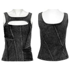 PUNK RAVE Women's Punk Cutout Ripped Distressed Vest